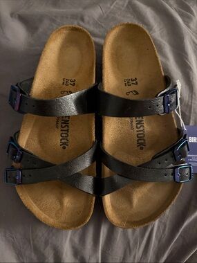 Birkenstock Franca Black Triple-Buckle Leather Sandals new in box